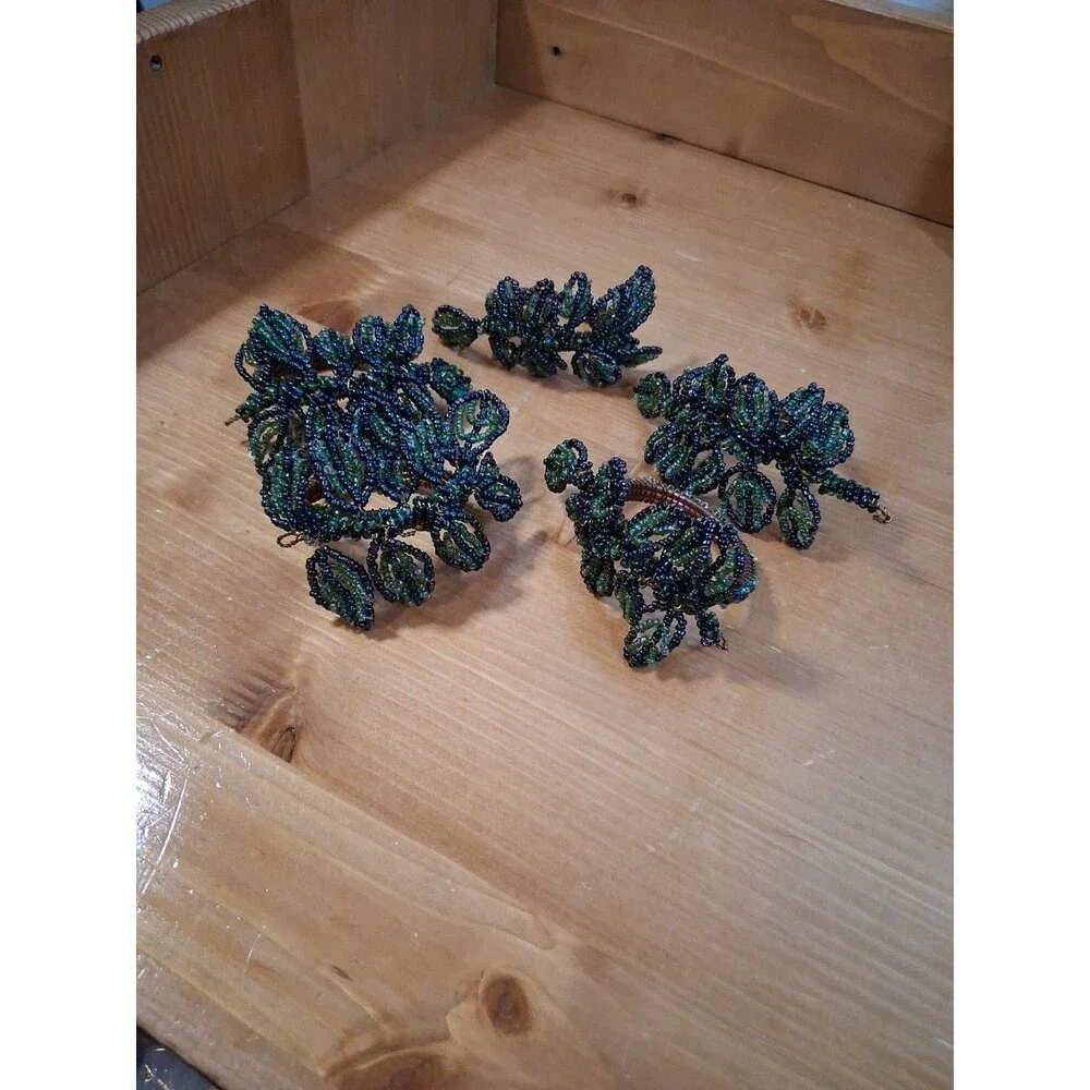 Beaded Napkin Holder Rings Set Of 5 Leaves Fronds Branch